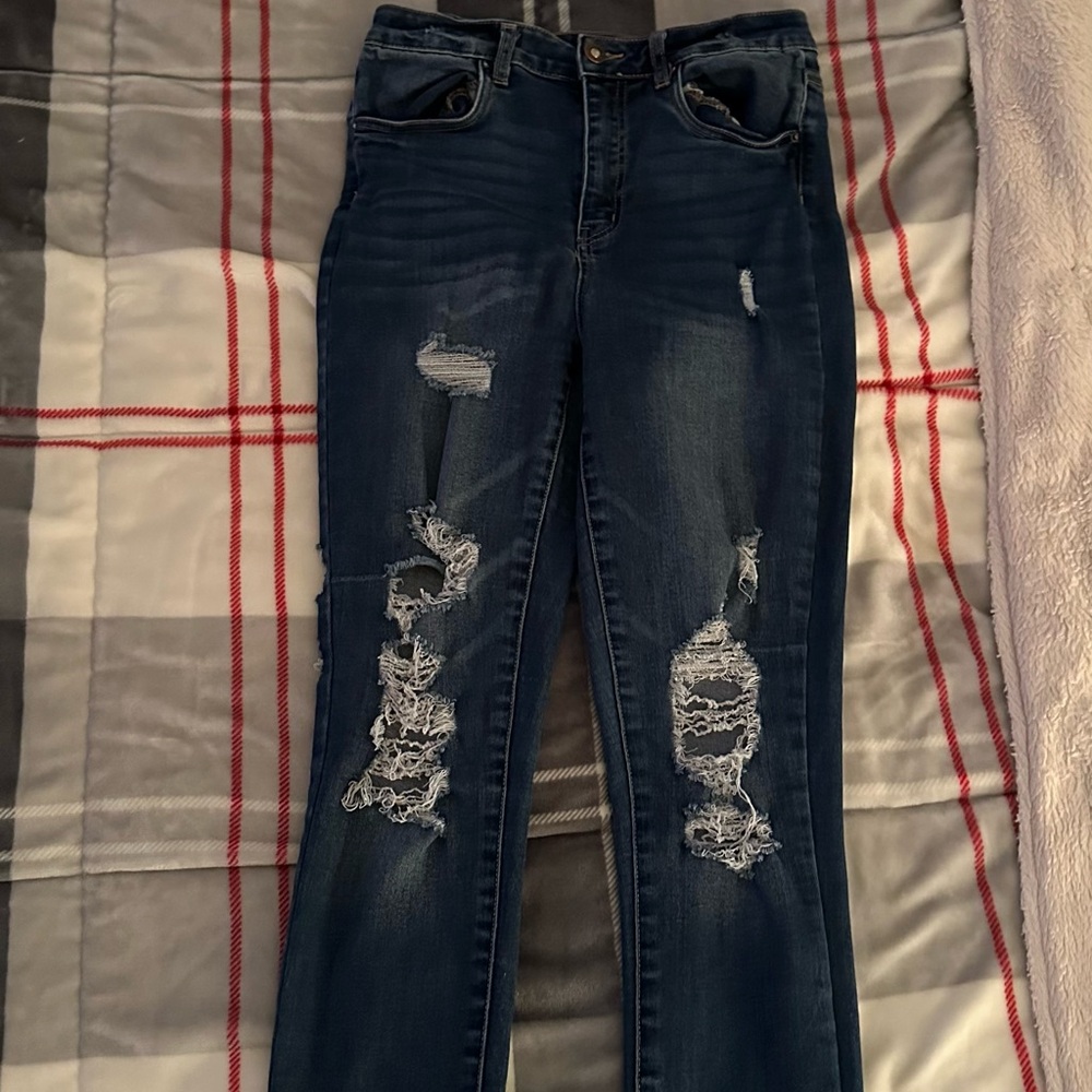 Kids Dark Blue Distressed Jeans